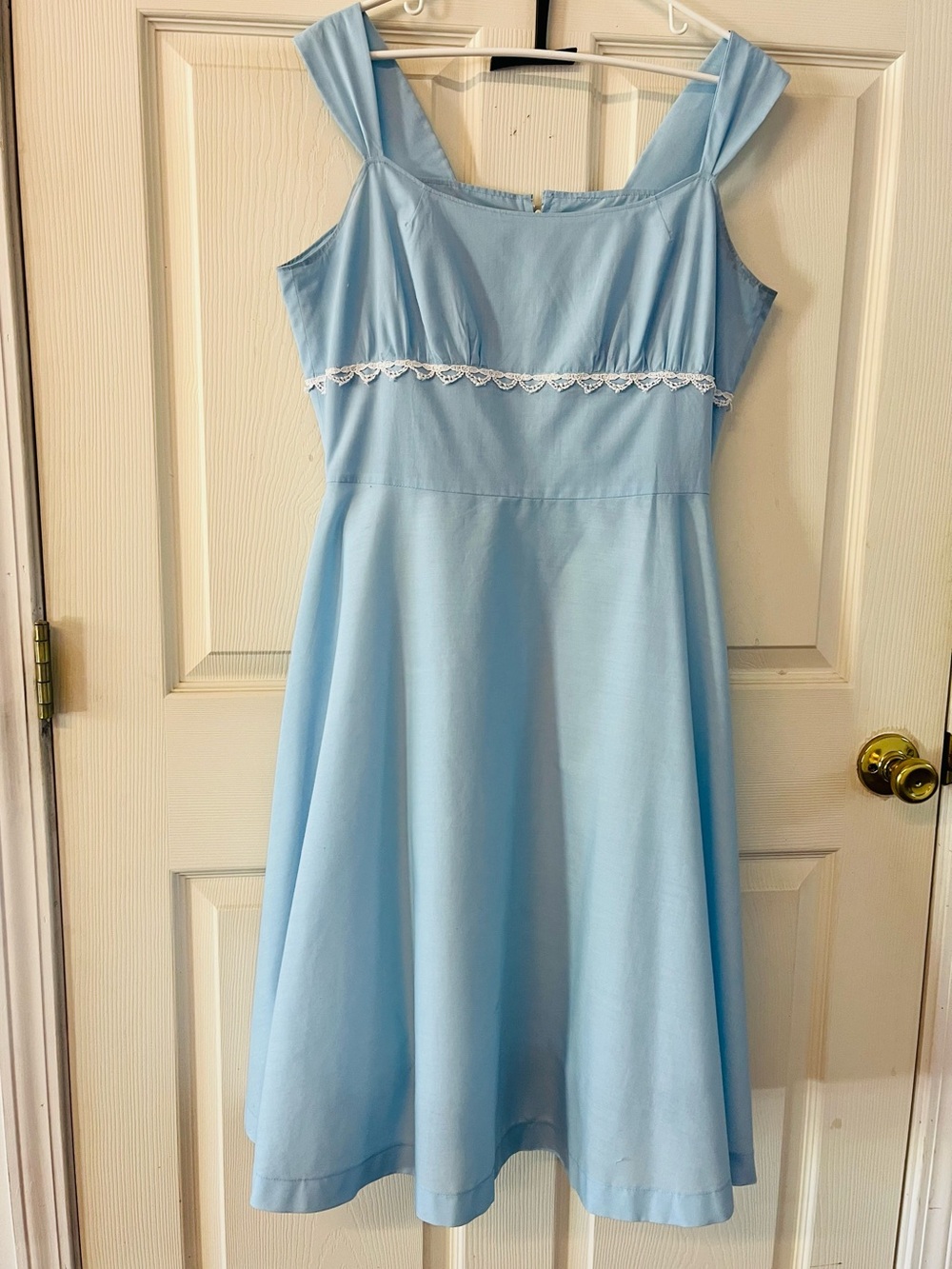 Vintage Style Handmade Light Blue Women's  Dress Lace Trim and lace trimmed slip